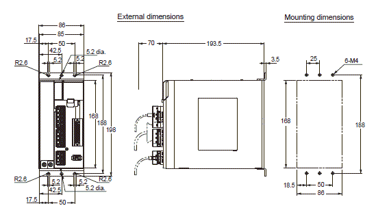 R88M-KE, R88D-KP Dimensions 6 